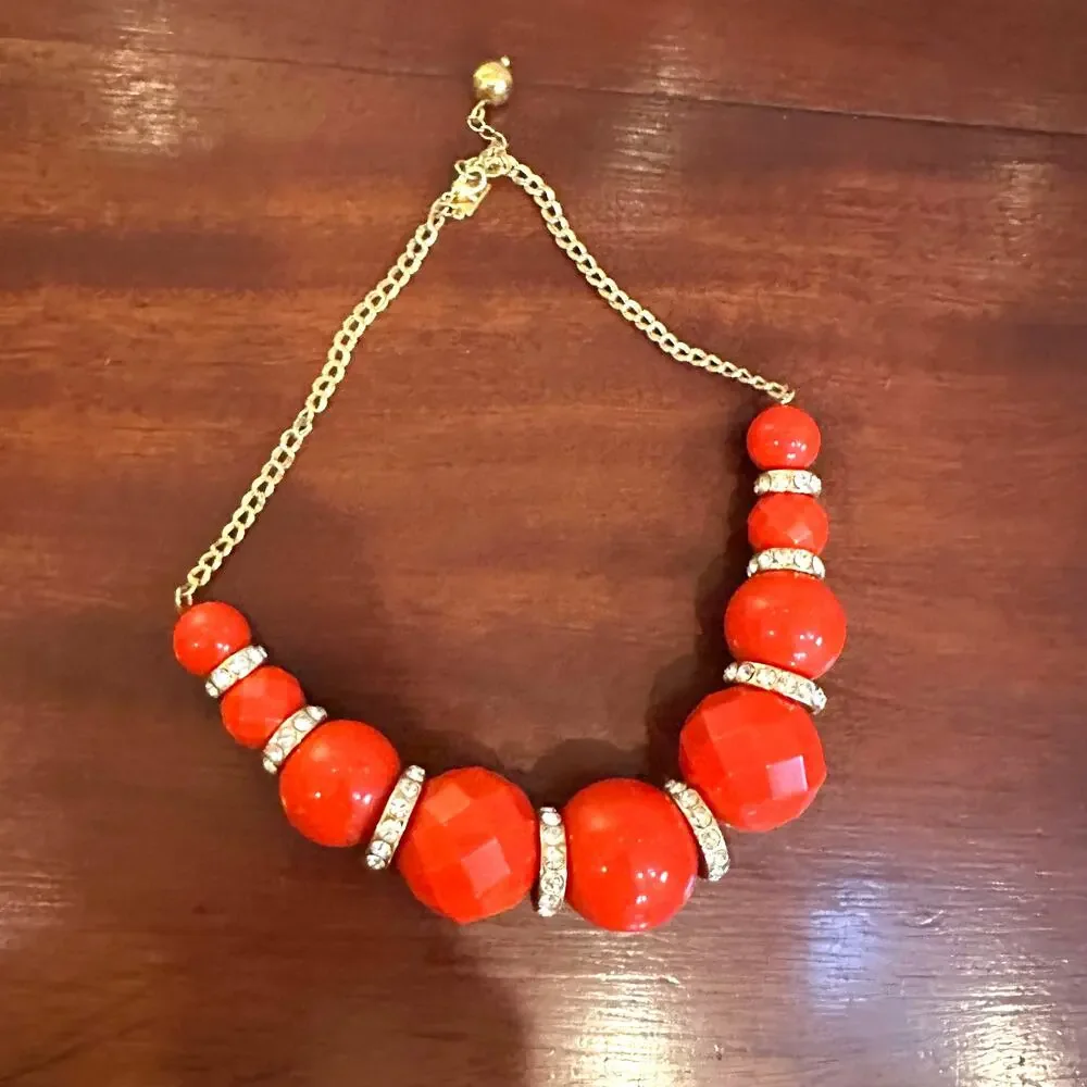 Kate Spade Mod Squad Necklace Red Gold Oversized Designer Statement Jewelry